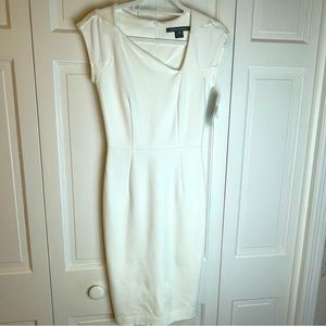 NWT! French Connection White Cap Sleeved Dress with Asymmetrical Neckline
